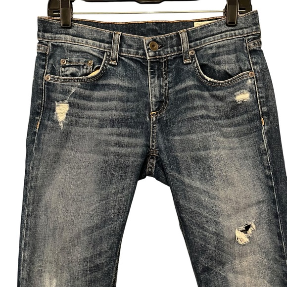 Rag & Bone Dre Distressed Low-Rise Slim Jeans in Canyon Wash, Sz 26 - Picture 7 of 15